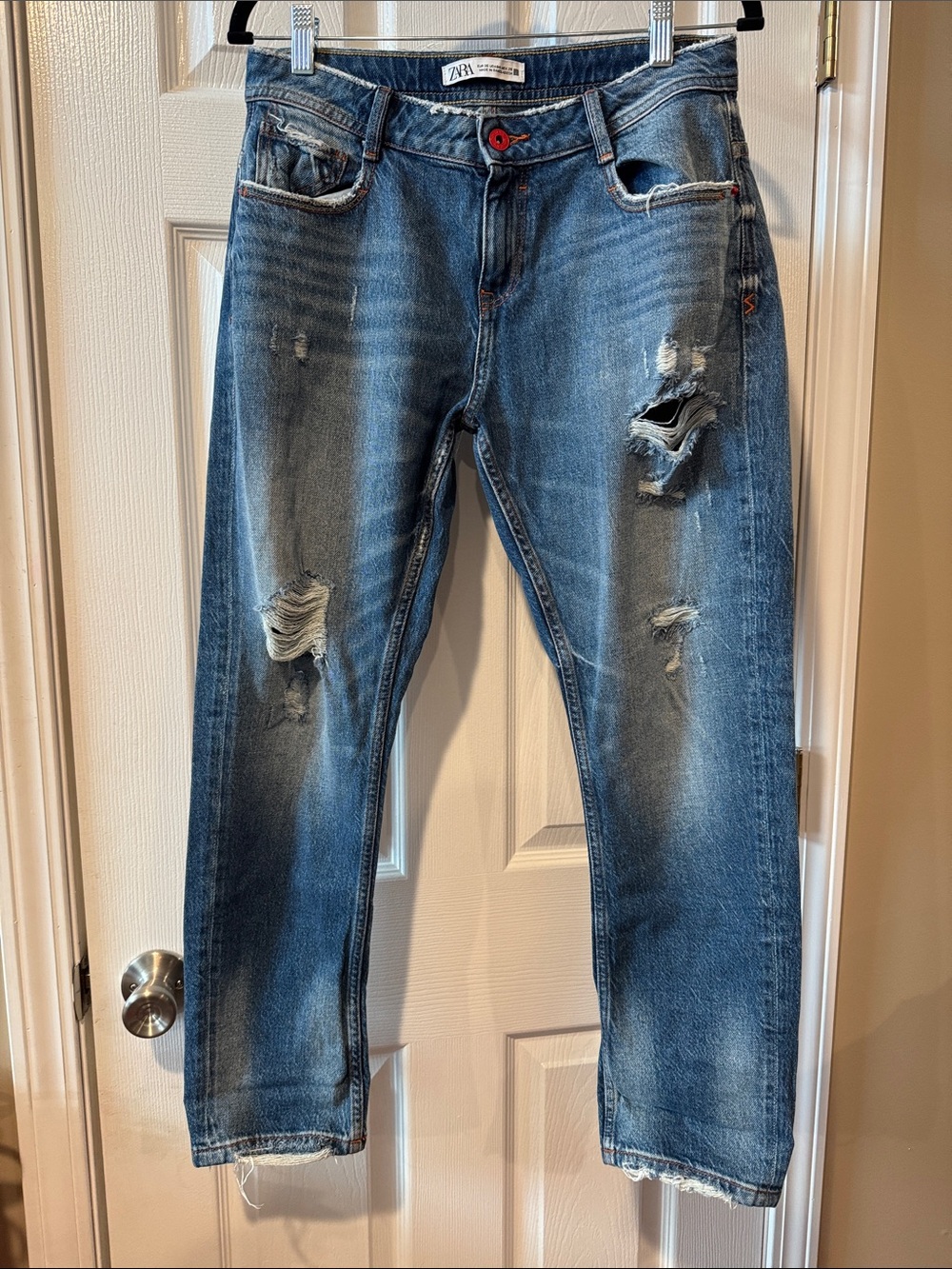 Zara Distressed Straight leg Blue Denim Jeans